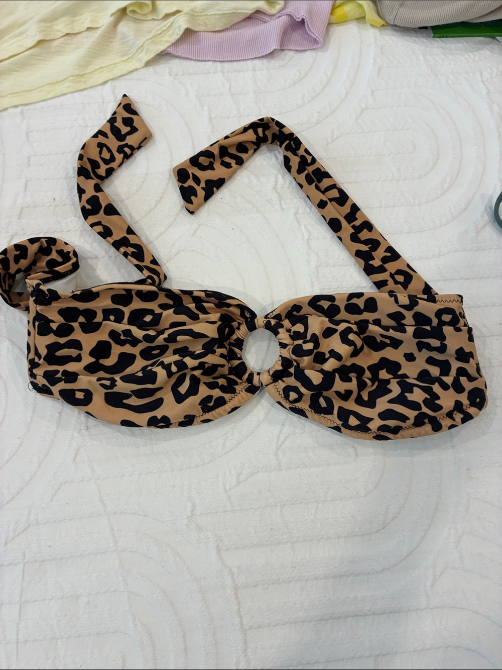 Leopard Print Ring-Front Bikini Top - Tan and Black